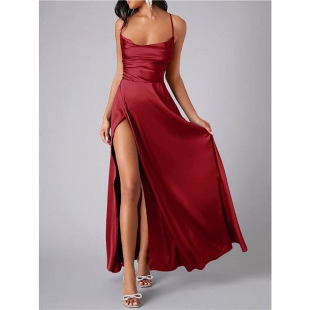 Lace Up Back Split Maxi Dress